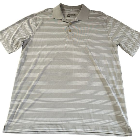 NIKE GOLF TOUR PERFORMANCE DRI FIT GRAY STRIPE POLO SHIRT‎ ATHLETIC MEN'S L | T1 - Picture 1 of 7